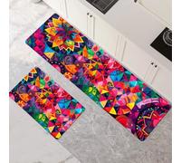 Kitchen Rug Set, 2 Pieces Non Slip and Anti Fatigue Kitchen Mat, Absorbent Carpet, Hallway Runner Washable Rug and Floor Mats, Dining Room, Entryway and Home Decoration Purple 90x140cm+90x270cm 1-727