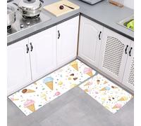 Kitchen Rug Set of 2, Cartoon Childlike Fun Non Slip Washable Colorful Kitchen Mat, Home Decoration Anti Fatigue Ice Cream Cone Candy Floor Mats for Dining Room Corridors, 50x80cm+50x150cm