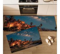 Kitchen Rug Set of 2 Desert Ancient Castle Non Slip Kitchen Floor Mat Mysterious And Romantic Standing Mats Long Carpet Runners for Home Office Yellow 40x60cm+40x120cm