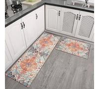 Kitchen Rug Set of 2 with Cushioned Anti Fatigue Design, Non Slip Backing, and Waterproof Polyester for Stability and Comfort While Cooking and Cleaning (Flowers and colors)