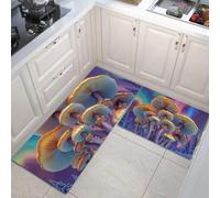 Kitchen Rug Sets 2 Piece Kitchens Mats Non Slip Washable Kitchen Runners Floor Mat yellowish purple Mushroom Aurora Fantasy Plants for Laundry Room Hallway 40x60+40x120cm