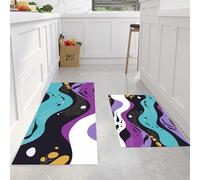Kitchen Rug Sets 3 Piece Kitchens Mats Non Slip Washable Runners Floor Mat Dark purple Abstract patterns Playful lines for Kitchen Laundry Room Hallway 45x75+45x150cm