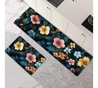 Kitchen Rug Washable Non-slip Kitchen Mat Set 2 Pieces, Super Absorbent Hallway Runner Rug, Quick Drying Floor Mat Carpet Runners for Home Decor Office, Laundry Room Vintage 90x140cm+90x270cm 1-772