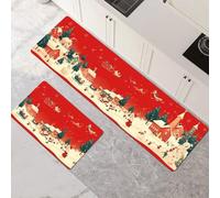 Kitchen Rug Washable Non-slip Kitchen Mat Set 2 Pieces, Super Absorbent Hallway Runner Rug, Quick Drying Floor Mat Carpet Runners for Home Decor Office, Laundry Room Red 40x60cm+40x120cm 1-840