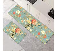 Kitchen Rug Washable Non-slip Kitchen Mat Set 2 Pieces, Super Absorbent Hallway Runner Rug, Quick Drying Floor Mat Carpet Runners for Home Decor Office, Laundry Room Rose 50x80cm+50x150cm 1-716