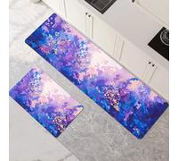 Kitchen Rug Washable Non-slip Kitchen Mat Set 2 Pieces, Super Absorbent Hallway Runner Rug, Quick Drying Floor Mat Carpet Runners for Home Decor Office, Laundry Room Purple 45x70cm+45x140cm 1-722