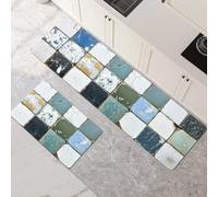 Kitchen Rug Washable Non-slip Kitchen Mat Set 2 Pieces, Super Absorbent Hallway Runner Rug, Quick Drying Floor Mat Carpet Runners for Home Decor Office, Laundry Room Vintage 30x50cm+30x90cm 1-724