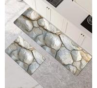 Kitchen Rug Washable Non-slip Kitchen Mat Set 2 Pieces, Super Absorbent Hallway Runner Rug, Quick Drying Floor Mat Carpet Runners for Home Decor Office, Laundry Room Stone 45x70cm+45x140cm 1-692