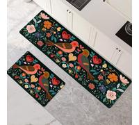 Kitchen Rug Washable Non-slip Kitchen Mat Set 2 Pieces, Super Absorbent Hallway Runner Rug, Quick Drying Floor Mat Carpet Runners for Home Decor Office, Laundry Room Plants 90x140cm+90x270cm 1-756