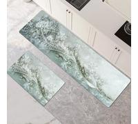 Kitchen Rug Washable Non-slip Kitchen Mat Set 2 Pieces, Super Absorbent Hallway Runner Rug, Quick Drying Floor Mat Carpet Runners for Home Decor Office, Laundry Room Teal 50x80cm+50x150cm 1-674