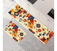 Kitchen Rug Washable Non-slip Kitchen Mat Set 2 Pieces, Super Absorbent Hallway Runner Rug, Quick Drying Floor Mat Carpet Runners for Home Decor Office, Laundry Room Colourful 40x60cm+40x120cm 1-1154