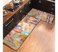 Kitchen Rug，Waterproof Oil-Proof Easy Wipe Kitchen Mat Set Of 2, Non-Slip Rubber Back Anti-Fatigue Runner Rug, Colorful Patchwork Geometric Farmhouse Floor Mats Vintage Abstract Home Decor Watercol