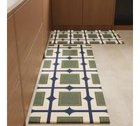 Kitchen Rug，Waterproof Oil-Proof Wipeable Anti Fatigue Kitchen Mat Set Of 2, Non Slip Rubber Back Runner Rug, Low Profile No-Curl Mid Century Modern Floor Mats for Sink Laundry Room Dark Green-Navy