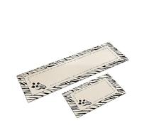 Kitchen Rugs，2-Piece Kitchen Sink Runner Rug Set, Cream Linen Texture Base with Zebra Edge & Sketch Floral Letter Print, Non-Slip Rubber Back Floor Mats for Hallway & Front Door Entrance 50 * 80Cm+50
