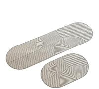 Kitchen Rugs，2-Piece Oval Kitchen Sink Runner Rug Set, Off Gray Dual Semi-Circle Curved & Linear Stripe Geometric Design, Non-Slip Rubber Back Water Oil Repellent Floor Mats for Hallway & Front Doo