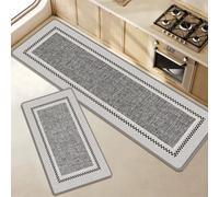 Kitchen Rugs 2PCS - Four Classic Neutral Patterns with Woven Texture, Cushioned Anti-Fatigue Non-Slip Runner & Mat Set for Kitchen Floor Sink(Grey,50x80CM)