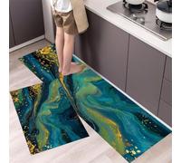 Kitchen Rugs and Mats, Sets of 2 Elegant Luxurious Kitchen Mats for Floor Whirlpool Marble Low Profile Non Slip Resistant Kitchen Runner Carpet for Laundry Front of Sink and Stove - 43x75cm+43x150cm