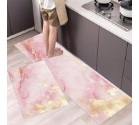 Kitchen Rugs and Mats, Sets of 2 Nordic Minimalism Kitchen Mats for Floor Marble Texture Low Profile Non Slip Resistant Kitchen Runner Carpet for Laundry Front of Sink and Stove - 43x75cm+43x120cm