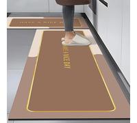 Kitchen Rugs， Brown Kitchen Rug Runner Set, Non-Slip Floor Mats, Absorbent Sink Mats, Have A Nice Day Modern Runner Rugs With Gold Border for Laundry Room, Hallway 50 * 80+50 * 160Cm