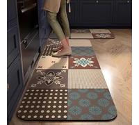 Kitchen Rugs，Heavy-Duty Flexible Stain Proof Kitchen Runner Rug 2 Pack, Waterproof Anti-Fatigue Mats, Floral Tile Patchwork Non-Slip Mats, Storage for High-Traffic Hallway Brown-Coffee 60 * 180Cm