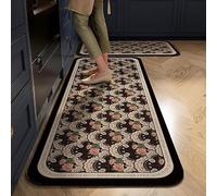 Kitchen Rugs，Heavy-Duty Flexible Stain Resistant Kitchen Runner Rug 2 Pack, Waterproof Anti-Fatigue Diatom Floor Mats, Foldable Easy Storage for High-Traffic Indoor Hallway Black Rose 60 * 180Cm