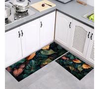 Kitchen Rugs Nature Plants Runner Set of 2, Anti Fatigue Floor Mat for Home Decor Office, Tropical Foliage Waterproof Non Slip Kitchen Rug Set Standing Mats Emerald Green, 43x75cm+43x150cm