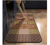 Kitchen Rugs，Retro Farmhouse Boho Kitchen Rug Set Of 2, Waterproof Non Slip Anti-Fatigue Runner Mats, Tile Vintage Floor Mats To Match Rustic Mid-Century Interior Design Brown Parquet Tiles 60 * 90Cm