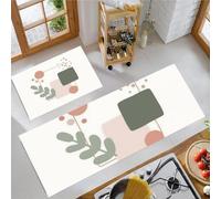 Kitchen Rugs Runner Set of 2 Abstract Geometry Botanicals Kitchen Floor Mat for Home Decoration Office Waterproof Non Slip Minimalist Boho Style Rug Set Comfort Standing Mats 45x75cm+45x150cm, White