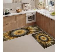 Kitchen Rugs Runner Set of 2 Golden Geometric Mandala Kitchen Floor Mat for Home Decoration Office Waterproof Non Slip Retro Abstract Kaleidoscope Rug Set Comfort Standing Mats 40x60cm+40x120cm