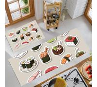 Kitchen Rugs Runner Set of 2 Sushi Japanese Cuisine Kitchen Floor Mat for Home Decor Office Waterproof Non Slip Minimalist Cartoon Food Rug Set Comfort Standing Mats 50x80cm+50x150cm, Multi-Colored