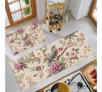 Kitchen Rugs Runner Set of 2 Traditional Flower And Bird Paintings Birds Perched In The Trees Kitchens Floor Mat for Home Decoration Office Non Slip Kitchen Rug Set(Purple Pink, 40x60+40x120cm)