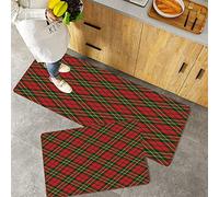 Kitchen Rugs Set 2 Piece Non-Slip Kitchen Mats and Rugs,Checkered,Irish Tartan Plaid Motifs in Christmas Colors Geometrical C,Rubber Backing Durable Floor Mat Doormat Machine Washable(40x60+40x100cm)