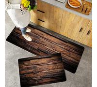 Kitchen Rugs Set 2 Piece Non-Slip Kitchen Mats and Rugs,Chocolate,Rough Dark Timber Texture Image Rustic Country Theme Hardwo,Rubber Backing Durable Floor Mat Doormat Machine Washable(40x60+40x100cm)