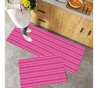 Kitchen Rugs Set 2 Piece Non-Slip Kitchen Mats and Rugs,Hot Pink,Horizontal Bold and Thin Stripes in Pink Tones Geometrical C,Rubber Backing Durable Floor Mat Doormat Machine Washable(40x60+40x100cm)