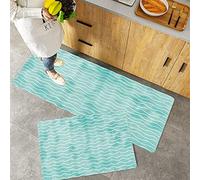 Kitchen Rugs Set 2 Piece Non-Slip Kitchen Mats and Rugs,Nautical,Soft Pastel Colored Ocean Sea Waves Pattern Summer Vibes Ins,Rubber Backing Durable Floor Mat Doormat Machine Washable(40x60+40x100cm)
