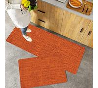 Kitchen Rugs Set 2 Piece Non-Slip Kitchen Mats and Rugs,Orange,Faded Burlap Texture Image Background of Macro Thick Graphic D,Rubber Backing Durable Floor Mat Doormat Machine Washable(40x60+40x100cm)