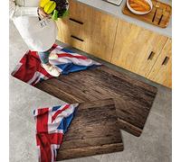 Kitchen Rugs Set 2 Piece Non-Slip Kitchen Mats and Rugs,Union Jack,Flag of United Kingdom on Old Oak Wooden Board English Nat,Rubber Backing Durable Floor Mat Doormat Machine Washable(40x60+40x100cm)