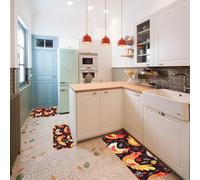 Kitchen Rugs Set of 3 Non-Slip Floor Mats with TPR Backing Washable Cushioned Anti Fatigue Mat Cute Rooster Chickens Runner Rug Indoor Farmhouse Low-Pile Carpet for Laundry Sink Entryway Decor