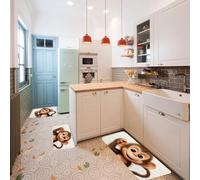 Kitchen Rugs Set of 3 Non-Slip Floor Mats with TPR Backing Washable Cushioned Anti Fatigue Mat Cute Monkey Runner Rug Indoor Farmhouse Low-Pile Carpet for Laundry Sink Entryway Decor