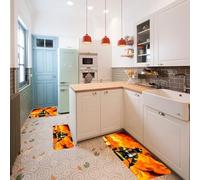 Kitchen Rugs Set of 3 Non-Slip Floor Mats with TPR Backing Washable Cushioned Anti Fatigue Mat Firefighter Fireman Flame Runner Rug Indoor Farmhouse Low-Pile Carpet for Laundry Sink Entryway Decor