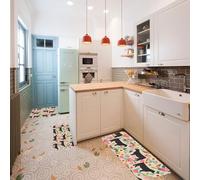 Kitchen Rugs Set of 3 Non-Slip Floor Mats with TPR Backing Washable Cushioned Anti Fatigue Mat Pink Flower Show Steer Cows Cattle Runner Rug Indoor Farmhouse Low-Pile Carpet for Laundry Sink Entryway