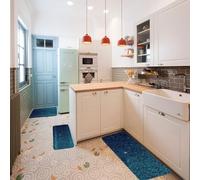Kitchen Rugs Set of 3 Non-Slip Floor Mats with TPR Backing Washable Cushioned Anti Fatigue Mat Teal Glitter Runner Rug Indoor Farmhouse Low-Pile Carpet for Laundry Sink Entryway Decor