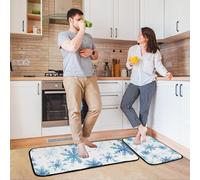 Kitchen Rugs Sets Non Slip Washable Kitchen Mats 2 Pieces Glittery Blue Snowflakes Shite Anti Fatigue Floor Mat Standing Mat for kitchen Hallway Runner