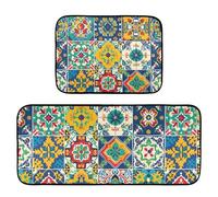 Kitchen Rugs Sets Non Slip Washable Kitchen Mats 2 Pieces Mexican Tiles Limon Anti Fatigue Floor Mat Standing Mat for kitchen Hallway Runner