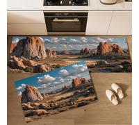 Kitchen Rugs Sets of 2 Desert Stone Forest Non Slip Kitchen Mats Washable Runners Rugs Realistic Photography Soft Standing Floor Mat for Hallway, Dining Room and Entrance, 40x60cm+40x120cm, Blue