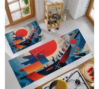 Kitchen Rugs Sets of 2 Non Slip How Many Ships Are There Under Red Sun? Kitchen Mat Set Washable Runner Rug Kandinsky Floor Carpet for Laundry, Hallway, Office Standing, 43x75cm+43x120cm, Blue-Gray