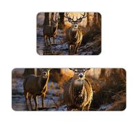 Kitchen Rugs Sets of 2,Non Slip Washable Kitchen Mats for Floor,Thick Soft Kitchen Runner Rugs Comfort Standing Desk Mat Deers Picture Carpet for Laundry, Sink, Office, Home, 17"x47"+16"x24"