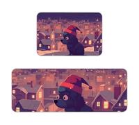 Kitchen Rugs Sets of 2,Non Slip Washable Kitchen Mats for Floor,Thick Soft Kitchen Runner Rugs Comfort Standing Desk Mat Cartoon Dog Wearing Santa Hat Carpet for Laundry, Sink, Office, Home, 17"x47"+1