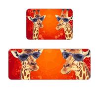 Kitchen Rugs Sets of 2,Non Slip Washable Kitchen Mats for Floor,Thick Soft Kitchen Runner Rugs Comfort Standing Desk Mat Giraffe Wearing Sunglasses Carpet for Laundry, Sink, Office, Home, 17"x47"+16"x