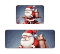 Kitchen Rugs Sets of 2,Non Slip Washable Kitchen Mats for Floor,Thick Soft Kitchen Runner Rugs Comfort Standing Desk Mat Santa Claus on Scooter Carpet for Laundry, Sink, Office, Home, 17"x47"+16"x24"